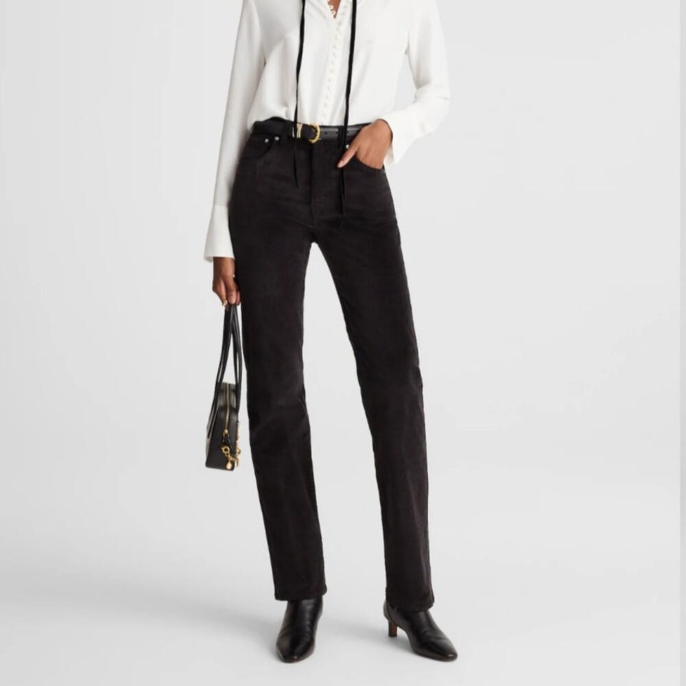 Madewell Longline Straight Pants Velvet Jet Black Comfort Stretch Minimalist 28